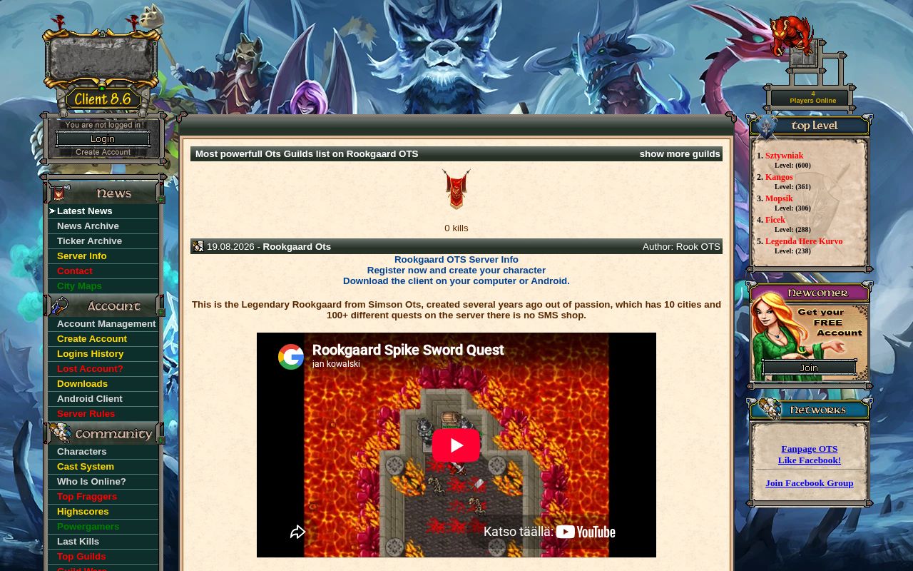 Rookgaard OTS website