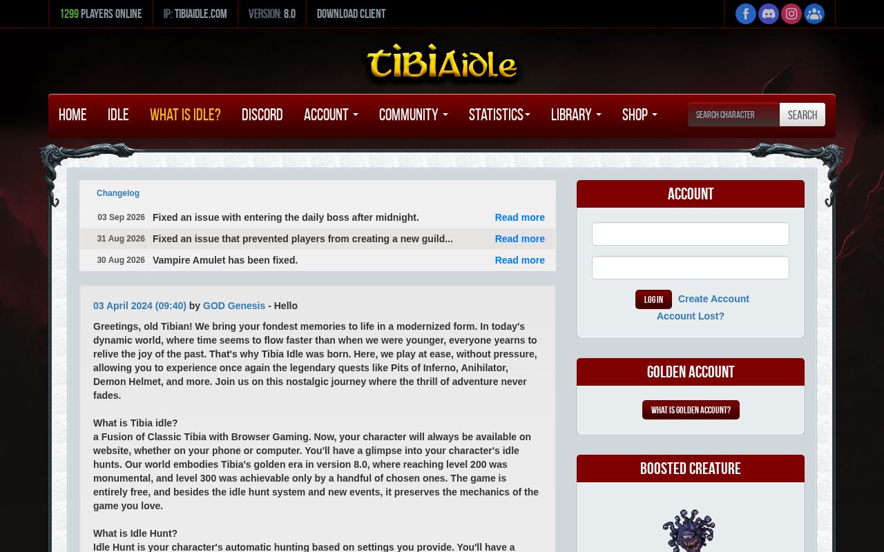 Tibia Idle website